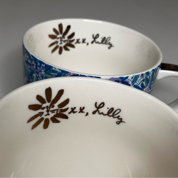 Set of 2 Lilly Pulitzer Coffee Mugs in Lion Around Blue Green Floral Gold Trim - Picture 5 of 9